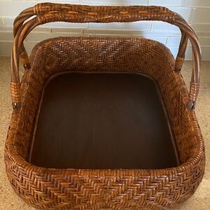 Vintage Woven Rattan Square Handled Basket